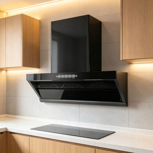 Household top-mounted range hood, T-shaped model, high suction power range hood and gas stove