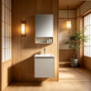 Cream-style solid wood bathroom vanity with integrated ceramic sink for washroom hand washing and facial cleansing