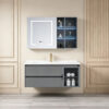 主图10 Simple & luxury solid wood bathroom cabinet set, waterproof, with seamless slate & ceramic integrated basin