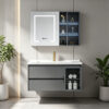 主图11 Simple & luxury solid wood bathroom cabinet set, waterproof, with seamless slate & ceramic integrated basin