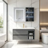 主图12 Simple & luxury solid wood bathroom cabinet set, waterproof, with seamless slate & ceramic integrated basin