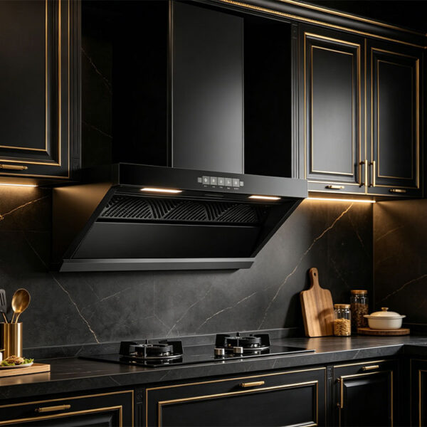 Household top-mounted range hood, T-shaped model, high suction power range hood and gas stove