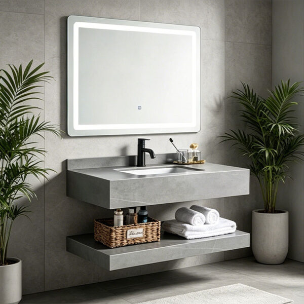 Customized minimalist glossy slab stone washbasin bathroom cabinet wall-mounted washbasin household marble vanity basin double-layer cabinet combination