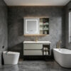 主图2 Simple & luxury solid wood bathroom cabinet set, waterproof, with seamless slate & ceramic integrated basin