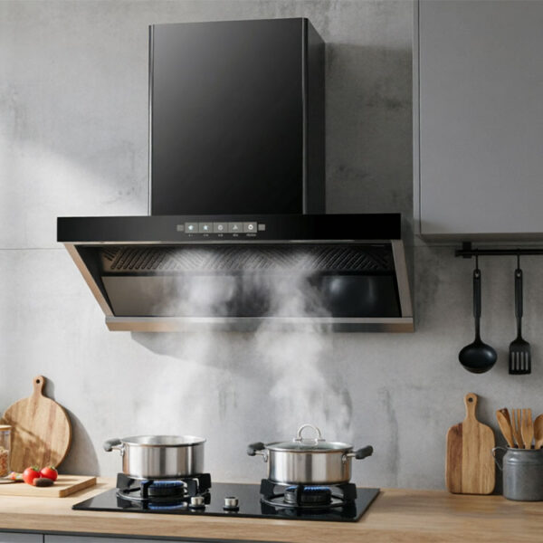 Household top-mounted range hood, T-shaped model, high suction power range hood and gas stove