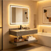Customized minimalist glossy slab stone washbasin bathroom cabinet wall-mounted washbasin household marble vanity basin double-layer cabinet combination