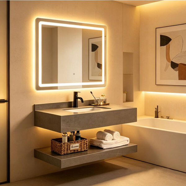 Customized minimalist glossy slab stone washbasin bathroom cabinet wall-mounted washbasin household marble vanity basin double-layer cabinet combination