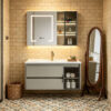 主图3 Simple & luxury solid wood bathroom cabinet set, waterproof, with seamless slate & ceramic integrated basin