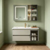 主图4 Simple & luxury solid wood bathroom cabinet set, waterproof, with seamless slate & ceramic integrated basin