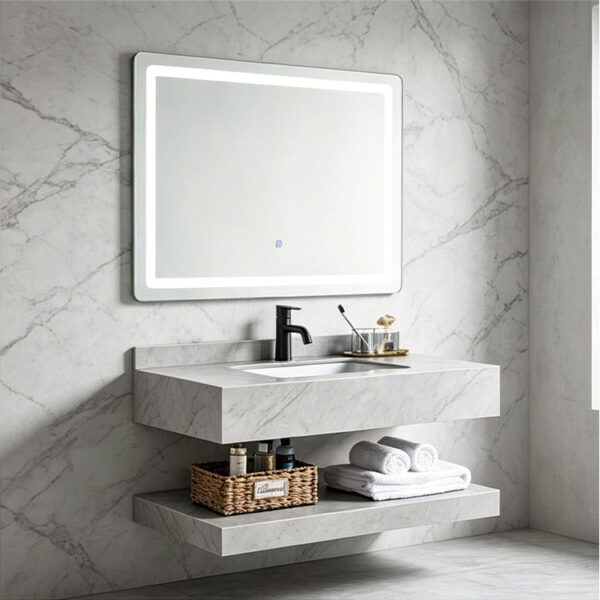 Customized minimalist glossy slab stone washbasin bathroom cabinet wall-mounted washbasin household marble vanity basin double-layer cabinet combination