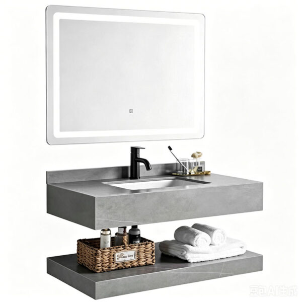 Customized minimalist glossy slab stone washbasin bathroom cabinet wall-mounted washbasin household marble vanity basin double-layer cabinet combination