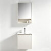 Cream-style solid wood bathroom vanity with integrated ceramic sink for washroom hand washing and facial cleansing