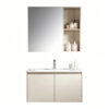 Cream-style solid wood bathroom vanity with integrated ceramic sink for washroom hand washing and facial cleansing
